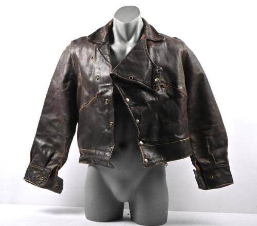 CYCLING JACKET: An early small sized cycling brown leather jacket, lined.