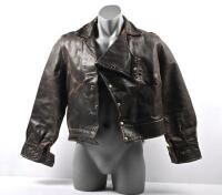 CYCLING JACKET: An early small sized cycling brown leather jacket, lined.