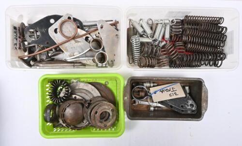 PARTS: A collection of misc motorcycle parts contained witthin four containers as photographed.