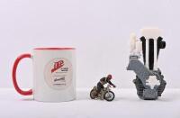 J.A.P: A small 3D printed model of a J.A.P engine along with J.A.P mug and small diecast model of a figure on speedway motorcycle.&nbsp;