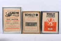 BRITISH SPEEDWAY PROGRAMMES: Three framed speedway programmes/advertisements including Wembley & Belle Vue Speedways. National League Match and Test Match events.&nbsp;