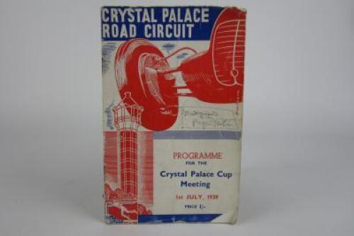 CRYSTAL PALACE: A 1st July 1939 'Crystal Palace Road Circuit' programme signed by Raymond Mays and Tony Rolt.