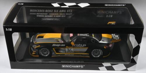 EREBUS MOTORSPORT: A 1:18 scale Mercedes Benz SLS AMG GT3 as raced to victory in the Bathurst 12 Hour 2013 by Bernd Schneider, Thomas Jaeger, & Alexander Roloff. Minichamps (Item No. 151 133136)