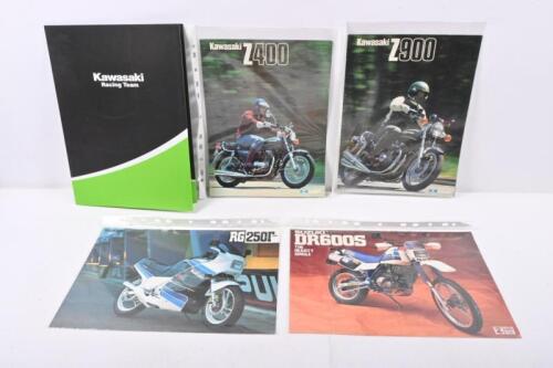 MOTORCYCLE BROCHURES: A collection of Motorcycle brochures including Kawasaki & Suzuki. Includes Kawasaki Z400 & Z900. Kawasaki Racing Team 2003 Moto Gp guide book. Suzuki RG250T & DR6000S brochures.