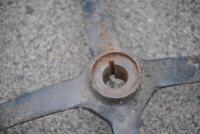 STEERING WHEEL: An early timber rimmed cast iron steering wheel, 43cm diameter [Location: Birregurra] - 4