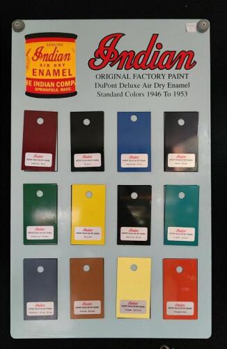 INDIAN: A high quality reproduction 'Original Factory Paint' enamel sign, with magnetized metal sample cards, compete, 61cm high, 38cm wide