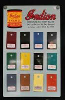 INDIAN: A high quality reproduction 'Original Factory Paint' enamel sign, with magnetized metal sample cards, compete, 61cm high, 38cm wide
