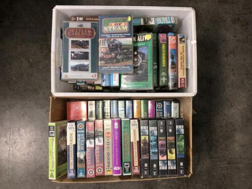 VIDEOS: Two boxes of VHS videos mostly relating to vintage rail.