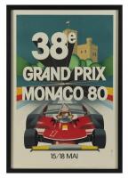 MONACO 1980: A 1980 Monaco Grand Prix Second Edition Lithograph poster after Jacques Grognet, Framed and perspex glazed 72cm wide, 104cm high.-[SALEROOM NOTICE]
