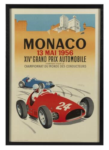 MONACO 1956: A 1956 Monaco Grand Prix Second Edition Lithograph poster after Jean Ramel, Framed and perspex glazed 72cm wide, 104cm high - [SALEROOM NOTICE]