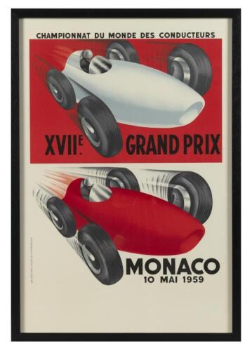 6 · MONACO 1959: A 1959 Monaco Grand Prix Second Edition Lithograph poster after Charles Leuenberger, Framed and perspex glazed 72cm wide, 104cm high - [SALEROOM NOTICE]