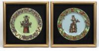 Two framed Versace&nbsp;plates by Rosenthal 'Sammelteller Versace' porcelain dinner plates, one Spring the other Autumn style. Each measures 31cm in diameter. Framed by Art Conversation Framers Melbourne, Frame measures 44cm wide, 43.5cm high.