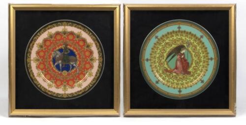 Two framed Versace&nbsp;plates by Rosenthal 'Studio-linie Germany' porcelain dinner plates, Each measures 31cm in diameter. 1995&nbsp;& 1996&nbsp;'Christmas with Versace' editions.&nbsp;Frame measures 44cm wide, 43.5cm high.