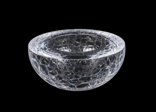 A heavy crackle&nbsp;crystal glass bowl, signed to base 'Anna&nbsp;Torfs 2004', in original box