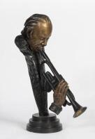 A modern&nbsp;brass bust of a trumpet playing musician by Metropolitan Galleries Inc.,&nbsp;56cm high