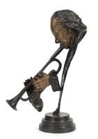 A modern&nbsp;brass bust of a trumpet playing musician by Metropolitan Galleries Inc.,&nbsp;56cm high - 3