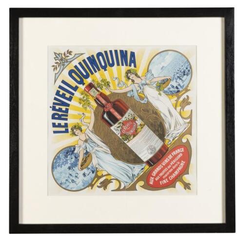 An early 20th century&nbsp;French advertising poster for 'Le Reveil Quinquina' Fine Champagne, image 43cm square, mounted and framed