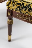 A Versace&nbsp;style chair and foot stool with &lsquo;Barocco Circle&rsquo; print upholstery in black and gold, 90cm high - 3