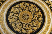 A Versace&nbsp;style chair and foot stool with &lsquo;Barocco Circle&rsquo; print upholstery in black and gold, 90cm high - 5