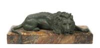 A bronze figure of a lion on marble base,&nbsp;after Ernest Justin Ferrand, French (1846-1932), 17.5cm high