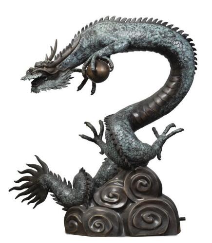A large and impressive bronze and brass dragon fountain, 118cm high