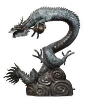 A large and impressive bronze and brass dragon fountain, 118cm high