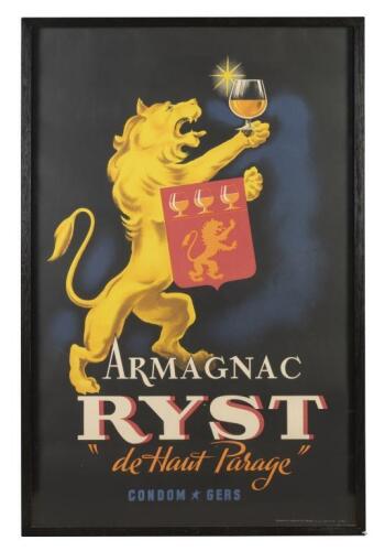 A large Armagnac&nbsp;Ryst&nbsp;Lithograph Poster, featuring a rampant lion raising&nbsp;a glass, 163.5cm high, 103.9cm wide&nbsp;&nbsp;&nbsp;
