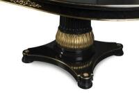 A Versace&nbsp;style Vanitas Dining Table,&nbsp;beech wood with black finish and gilt accents, oval top above two carved pedestals with concave bases, 380cm long - 2