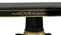 A Versace&nbsp;style Vanitas Dining Table,&nbsp;beech wood with black finish and gilt accents, oval top above two carved pedestals with concave bases, 380cm long - 3