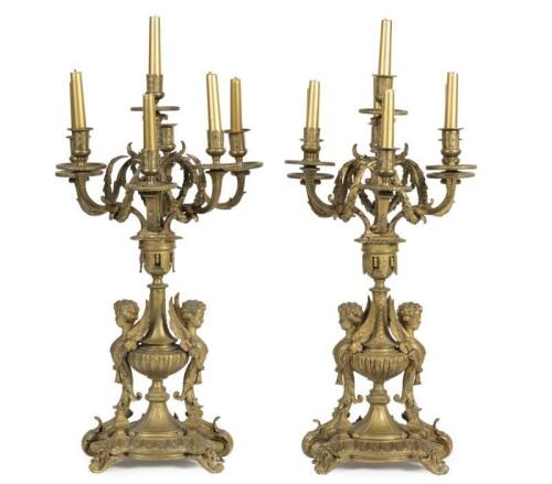 An&nbsp;impressive pair of gilt bronze seven&nbsp;light Candelabrum, each with classical maiden terms, 66cm high, 38cm wide