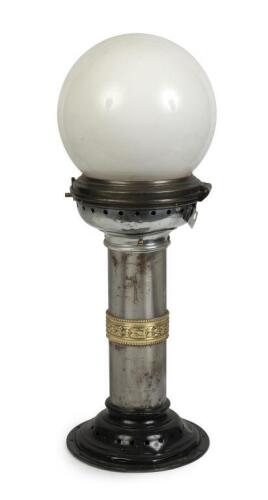A circa 1920s Victorian Railway ceiling light with circular glass shade,&nbsp;79cm high