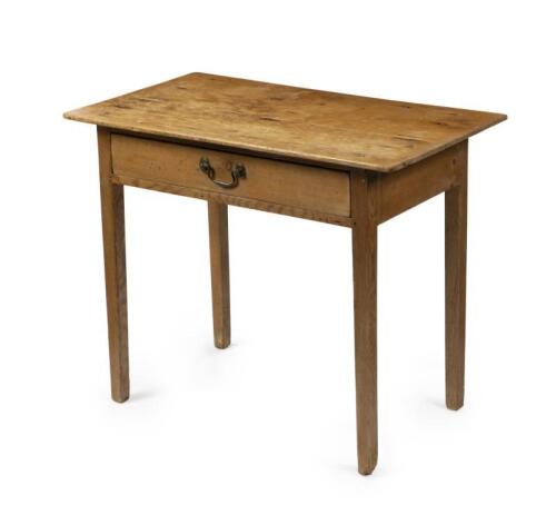 An antique pine farmhouse side table with drawer,&nbsp;65.7cm high, 82cm wide, 46.3cm deep