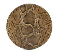 A large Anaconda skinned&nbsp;tribal drum, the reverse with marquetry inlay, 42.5cm diameter