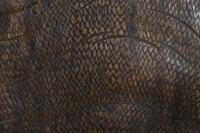 A large and impressive&nbsp;wall mounted timber elephant head with faux&nbsp;tusks and swan neck position trunk, with detailed carvings, currently within timber traveling crate&nbsp;153.5&nbsp;high, 155&nbsp;wide - 7
