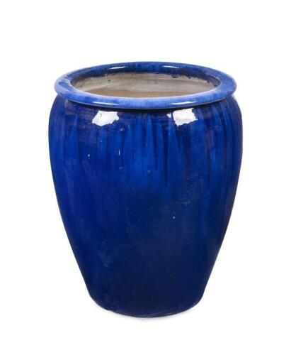 A large blue-glazed planter, 77cm high