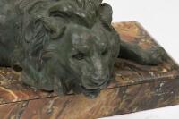 A bronze figure of a lion on marble base,&nbsp;after Ernest Justin Ferrand, French (1846-1932), 17.5cm high - 2