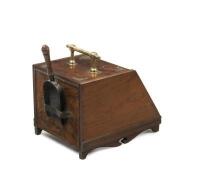 A large&nbsp;Victorian wood brass and copper coal scuttle, with embossed brass bird motif, 42cm high - 2