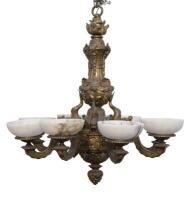 Louis XV style patinated and gilt bronze figural eight light chandelier En suite with pair of wall appliques, late 19th century - 2
