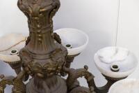 Louis XV style patinated and gilt bronze figural eight light chandelier En suite with pair of wall appliques, late 19th century - 10
