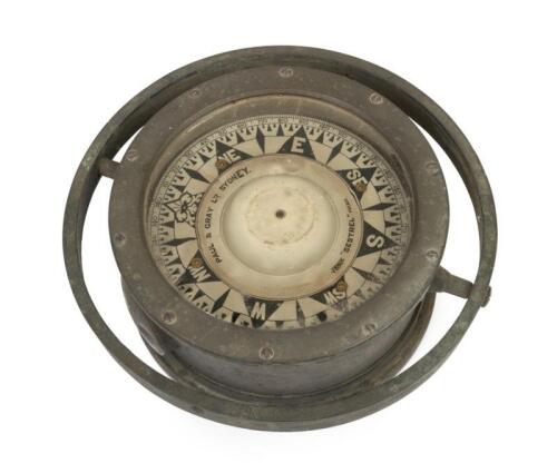A large antique nautical brass cased ships gimbal compass by Paul & Gray Ltd Sydney
