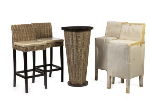A set of four cane high chairs and&nbsp;bar table to match, measurements, table 111cm high