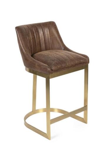 A modern brown leather bar stool made by fabrique per, imported in by four hands furniture, 91cm high