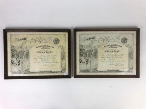 JACK DAY: Two R.A.C.V certificates awarded to Mr. & Mrs Jack Day from the 1926 Malpas Hill, Mt Ridley hill climb in an Alvis (Updated)
