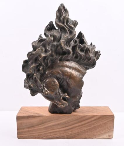 A Japanese bronze stallion with flowing mane, 32cm high, 24cm wide, 11cm deep