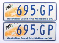 Australian Grand Prix&nbsp;Custom Victorian plates '695&nbsp;GP', sold with rights to display - [Location: Cheltenham, VIC] - 2