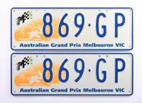 Australian Grand Prix&nbsp;Custom Victorian plates '869&nbsp;GP', sold with rights to display - [Location: Cheltenham, VIC] - 2
