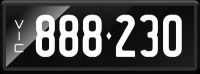 VIC &lsquo;888.230&rsquo; Numerical Number Plate finished in Prestige style. Sold with rights to display.