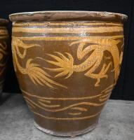 A pair of Chinese jardinieres features dragons with turquoise glaze on the inside, 50cm high, 51cm diameter - 5