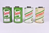 CASTROL: Four one quart&nbsp;cylindrical Castrol&nbsp;oil cans, 18cm high.