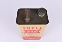 SHELL: A Shell X-100 Motor Oil one gallon can, with some contents. - 5